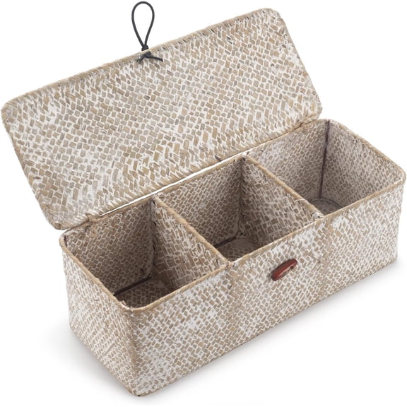 Storage Chest Box Whitewash 13" x 5" x 4.3" Bathroom Organizer