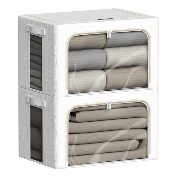 Storage Chest Boxes Lvory White 15.7x 11.8x 9.8Inch 2 Pack Foldable Linen Fabric Organizer