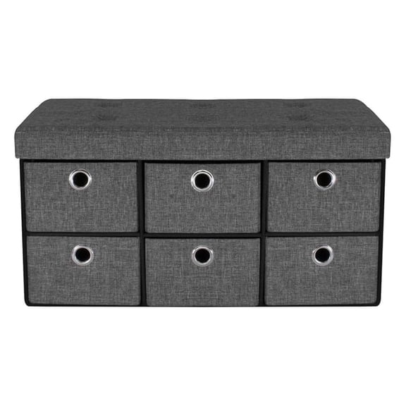 Storage Chest with Drawers Collapsible Folding Ottoman Includes Cover Perfect for Entryway, Bedroom , Cubby Drawer Footstool, Hope Chest, Faux Linen (Gray)