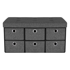 Storage Chest with Drawers Collapsible Folding Ottoman Includes Cover Perfect for Entryway, Bedroom , Cubby Drawer Footstool, Hope Chest, Faux Linen (Gray)