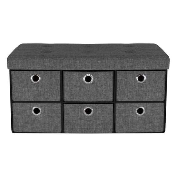 Storage Chest with Drawers Collapsible Folding Ottoman Includes Cover Perfect for Entryway, Bedroom , Cubby Drawer Footstool, Hope Chest, Faux Linen (Gray)