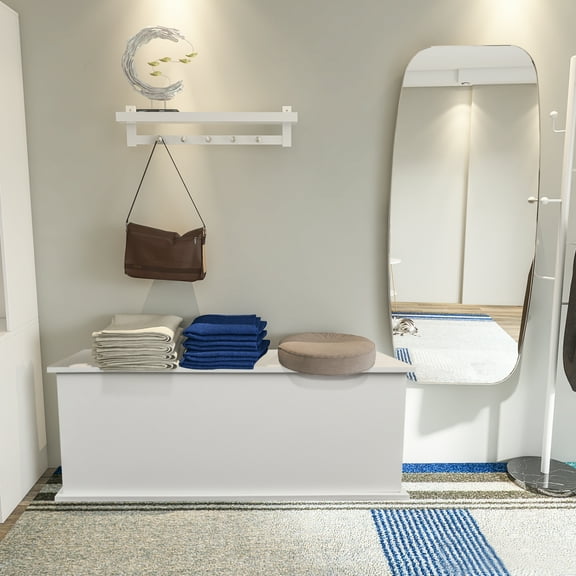 Storage Chest, Lift Top Wood Box for Entryway Bench, Home Furniture, White