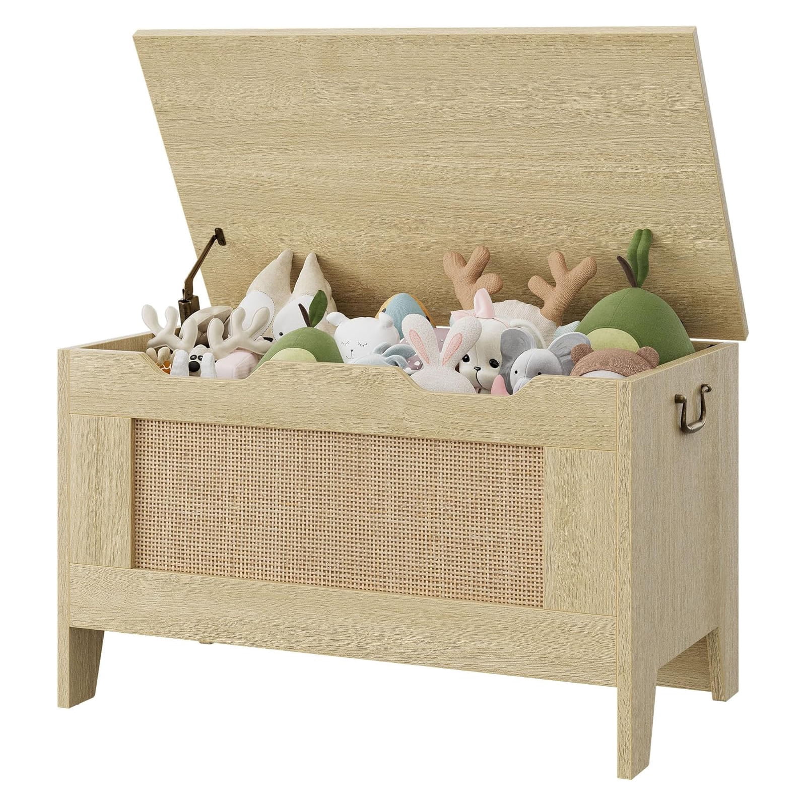 Storage Chest, Rattan Toy Chest 30"x15.7"x19.7" Wooden Storage Bench with Safety Hinge, Blanket Chest, Entryway Bench, Supports 350 lb, Storage Trunk for Living Room, Bedroom, Playroom
