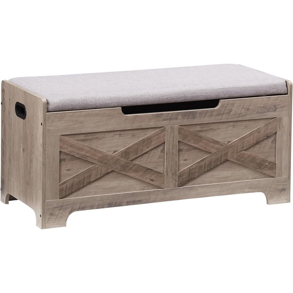 Storage Chest, Storage Bench with Safety Hinge, Barn Style Storage Trunk, Wooden Entryway Bench, Shoe Bench, Large Storage Chest for Entryway, Bedroom, Living Room