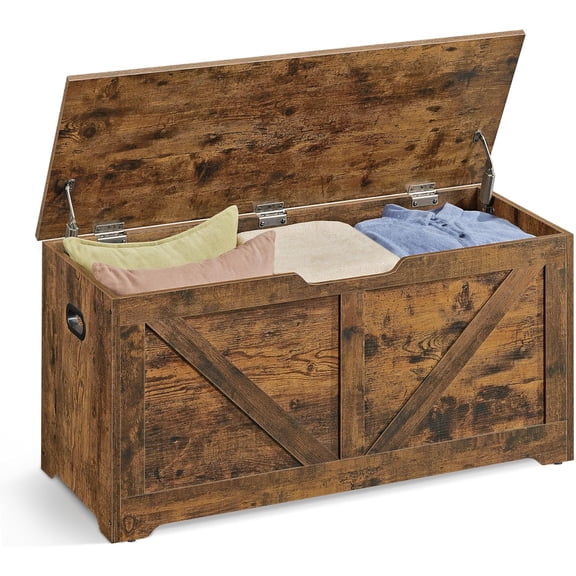 Storage Chest, Storage Trunk with 2 Safety Hinges, Storage Bench, Shoe Bench, Farmhouse Style, 15.7 x 31.5 x 18.3 Inches, for Entryway, Bedroom, Living Room, Cloud White ULSB064W01