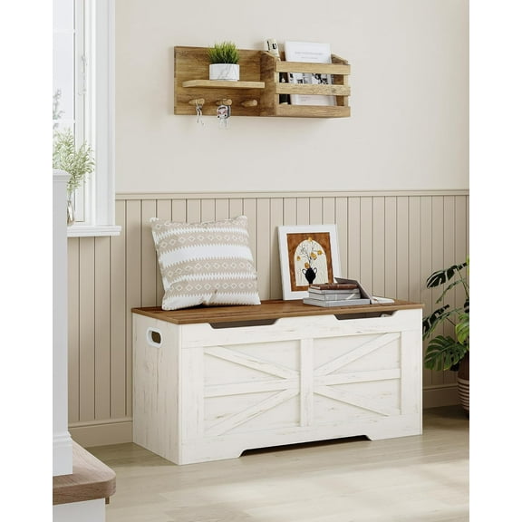 Storage Chest, Storage Trunk, Wooden Storage Bench - 35.4" Lift-Top Storage Organizer,White Brown