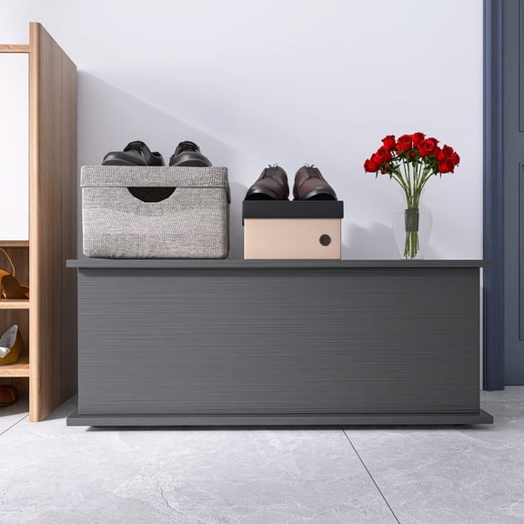 39.4" Lift Top Storage Chest Bench, 2-in-1 Wood Entryway Organizer with Hinged Lid, Black