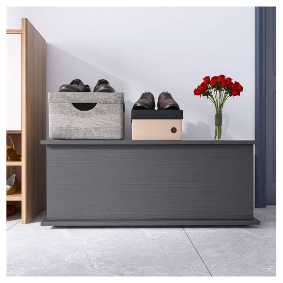 Storage Chest Trunk, Lift Top Wood Box for Entryway, Black - Large Capacity Organizer