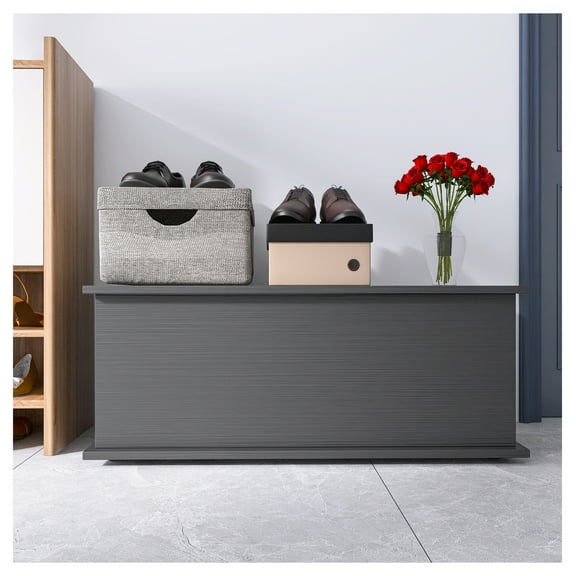 Storage Chest Trunk, Lift Top Wood Box for Entryway Organizer Home Furniture, Black