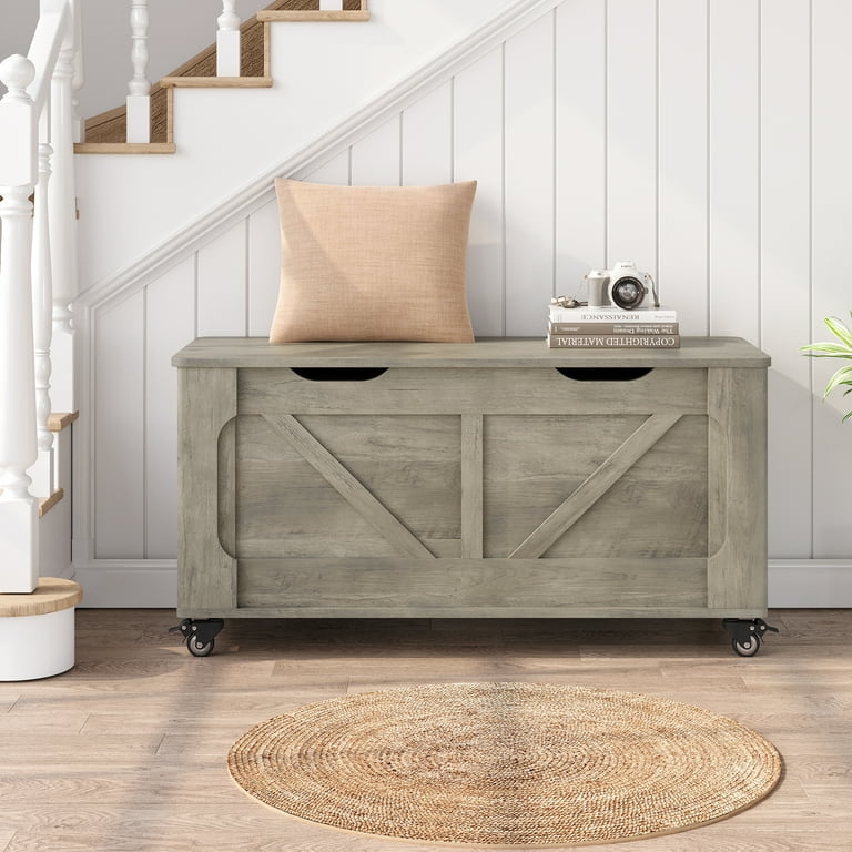 Storage Chest Storage Trunk With 4 Wheels 39.4 Wooden Storage Bench With 2 Safety Hinges Blanket Chest Entryway Bench With Storage Supports 350