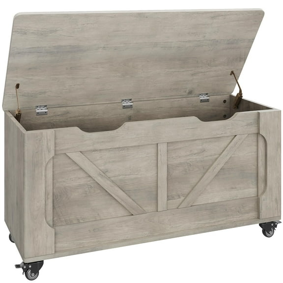 Storage Chest, Storage Trunk With 4 Wheels, 39.4" Wooden Storage Bench With 2 Safety Hinges, Blanket Chest, Entryway Bench With Storage, Supports 350 Lbs, for Living Room,Gray