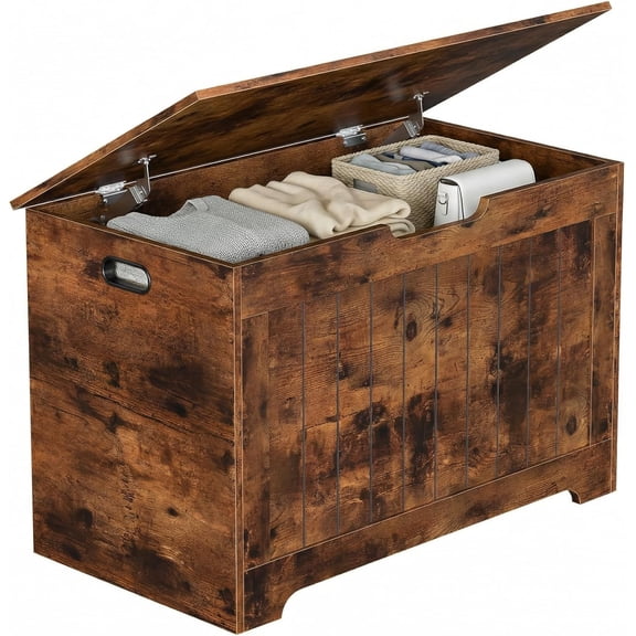 Storage Chest, Wood Storage Bench with 2 Safety Hinges, Storage Trunk Box Bench Entryway Bench for Bedroom and Living Room