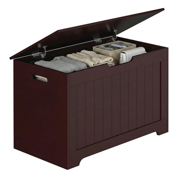 Storage Chest, Wood Storage with 2 Safety Hinges, Storage Trunk Box Entryway for Bedroom and Living Room (Brown)