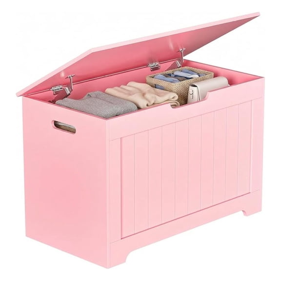 Storage Chest, Wood Storage with 2 Safety Hinges, Storage Trunk Box Entryway for Bedroom and Living Room (Pink)