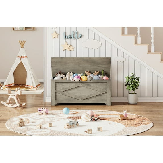 Storage Chest, Wooden Storage Bench with Safety Hinges, Easy Assembly, Large Toy Chest for Entryway, Living Room, Bedroom