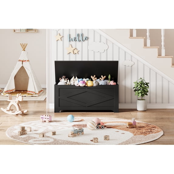 Storage Chest, Wooden Storage Bench with Safety Hinges, Easy Assembly, Large Toy Chest for Entryway, Living Room, Bedroom