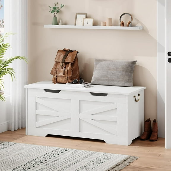 Storage Chest，Wooden Toy Chest，39.4" Storage Bench with Safety Hinge, Entryway Bench Supprots 350 lb,Large Toy Box,Storage Trunk for Living Room, Bedroom, Playroom