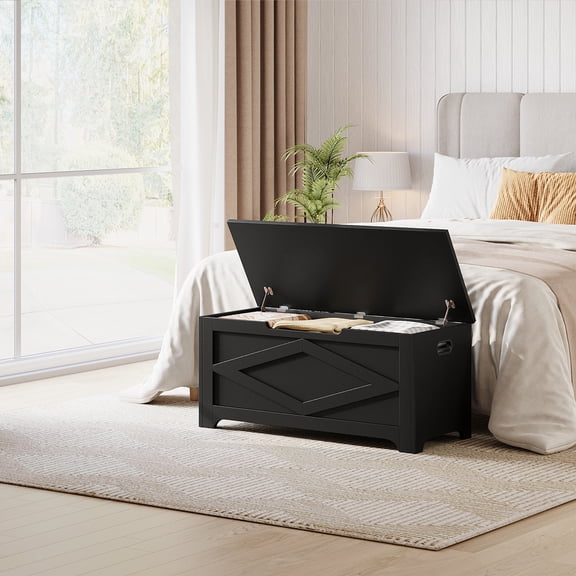 Storage Chest, Wooden Toy Storage Bench, Modern Style Lift-Top Toy Chest with Safety Hinge for Entryway, Bedroom, Living Room, Supports 300 Lb and Easy Assembly