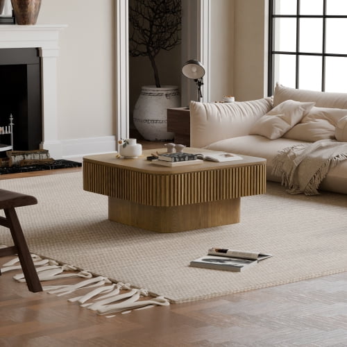Storage Coffee Table, Modern Square Coffee Table with Flip Top Lid, Solid Wood Veneer Accent Table with Hidden Storage Compartment for Living Room, Brown