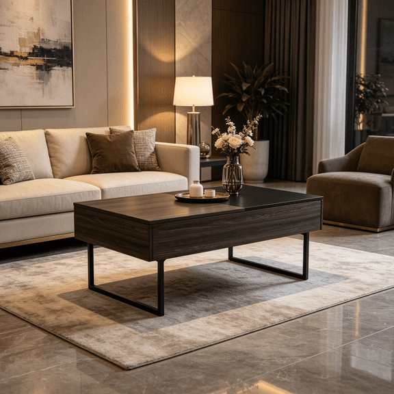 Storage Coffee Table with Lift Top and Drawer, Espresso/Onyx Modern Design
