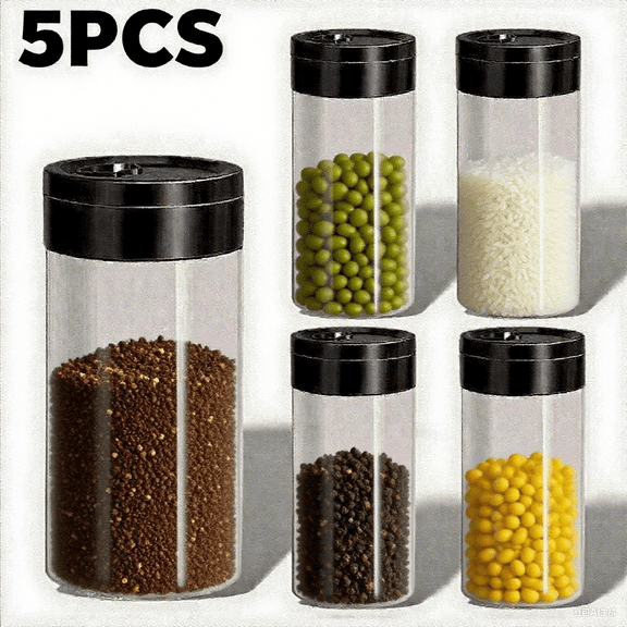 Storage Container Jars for Food, Pasta, Cereal, Flour, Coffee, Snacks, and More, BPA-Free Plastic w/Airtight Silicone Seal,5PCS-Black