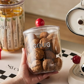 Storage Container with Lid Airtight Easy Open Ring Lock Top, Stackable Acrylic Canister Jar for Kitchen Pantry Organizer, Snack Cracker Pasta Cereal Pet Food Treats Cat Dog