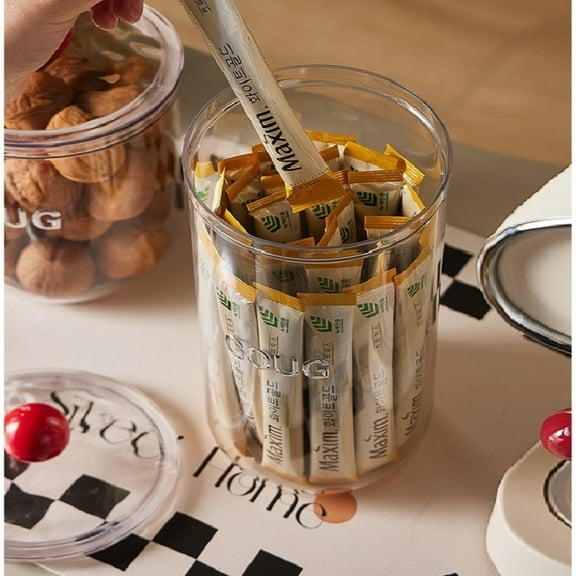 Storage Container with Lid Airtight Easy Open Ring Lock Top, Stackable Acrylic Canister Jar for Kitchen Pantry Organizer, Snack Cracker Pasta Cereal Pet Food Treats Cat Dog