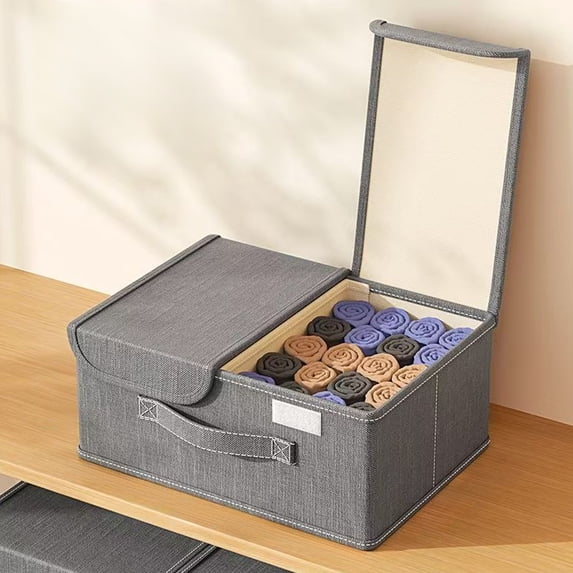 Storage Container Moving Box, Cloth Fabric Organizer with Lid and Handle, Removable Partitions, Stackable Design for Home Office Travel, Topliu