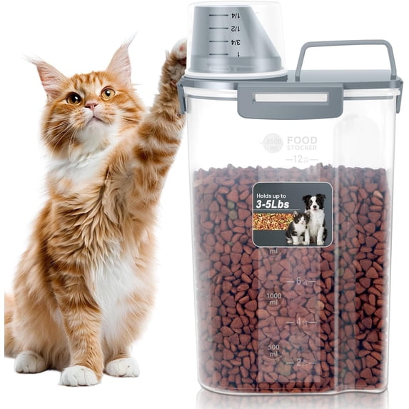 Storage Container, Pourable Container Airtight with Large Spout & Cup, Plastic Dispenser for , Bird Seed, Rice, Flour (Dark Gray, 2.5L)