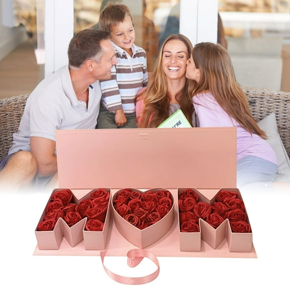 Storage Containers 17.3"x6"x2" /Red/White Creative Mother's Day Packaging Idea Fillable MOM Letter Shaped Pink B