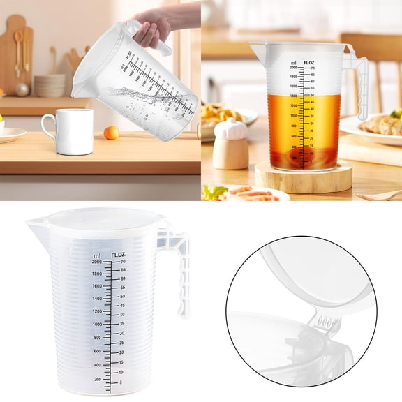 Storage Containers 2 Clear Measuring Jug with Scale for Liquids 20ml with Handle – Kitchen Mixing and Pouring Bottle for Tea Coffee Oil Water, 14cmx21.5cm, Clear