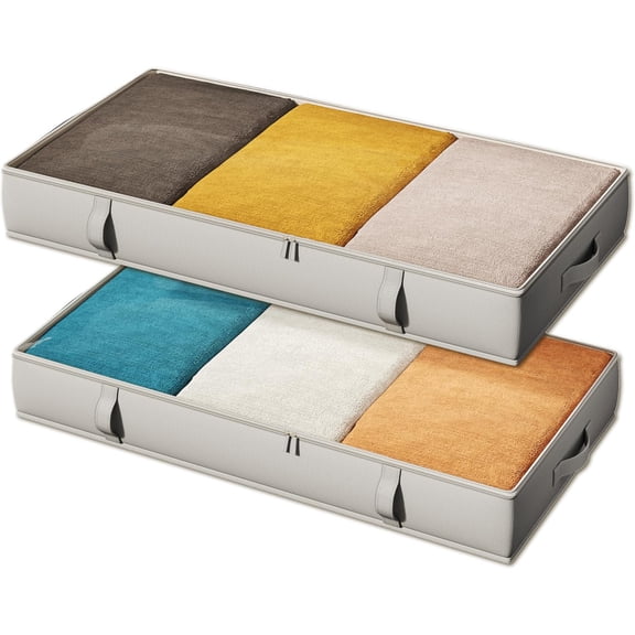 Storage Containers, 6 Inches Tall 60L Underbed Bins with Sturdy Handles and Sidewalls, Closet Organizer for Clothes, Blankets, Seasonal Items, Gray, 2-Pack