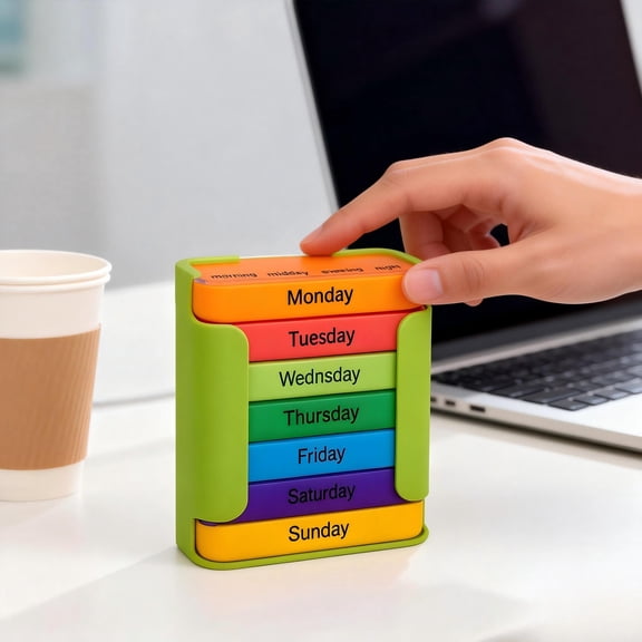 Storage Containers 7 Day Dication Organizer for Weekly Planning with Stackable Compartments and Daily Morning Noon Evening Bedtime Schedule, One side, Green