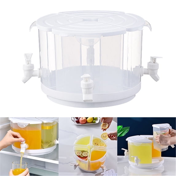 Storage Containers,Beverage Dispenser For Fridge 5.5 L/1.5 Gallon Rotating Plastic Drink Dispenser With Spigot 4 Grids Cold Kettle Refrigerator Iced Lemonade Juice Containers For Daily Use (White)