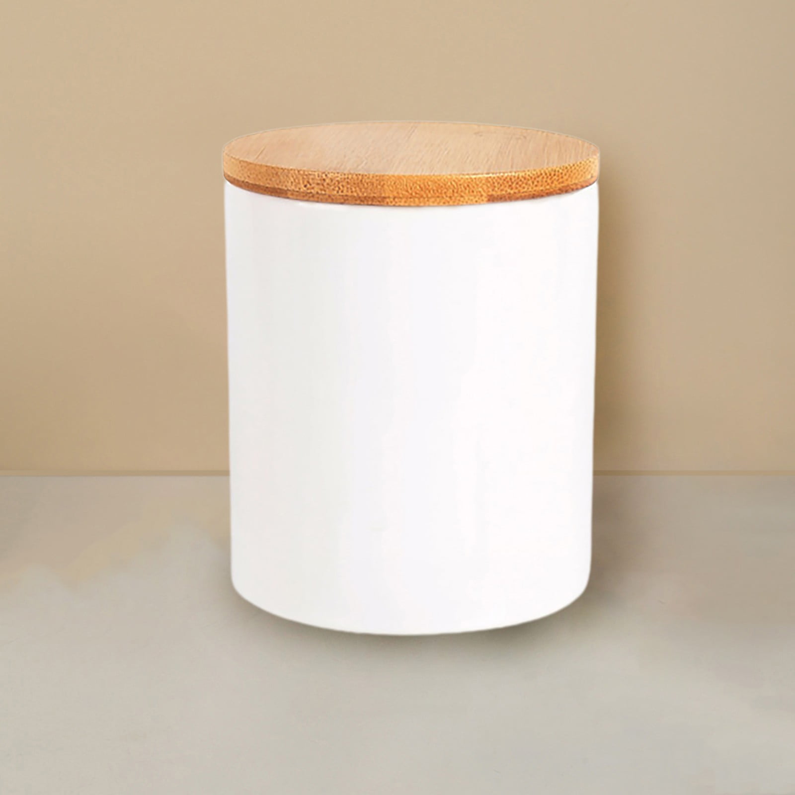 White Ceramic Round Canister with Airtight Bamboo Lid