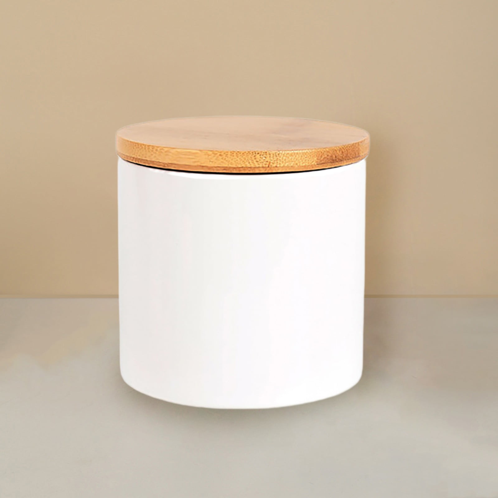 White Ceramic Round Canister with Airtight Bamboo Lid
