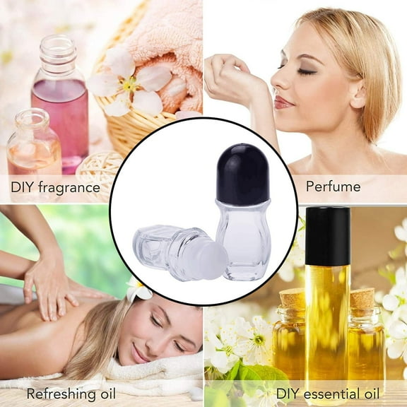 Glass Roller Bottle with Detachable Stainless Steel Massage for and Personal Care Refillable Leak Proof Dispenser 2PCS