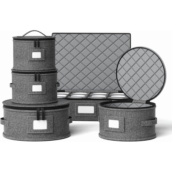 Storage Containers Hard Shell Box for Moving Dishes, Plate, Wine and Glasses, Dinnerware, Mugs, Saucers Quilted Organizer Dividers for Packing Fine China Storage Containers 5Piece Grey