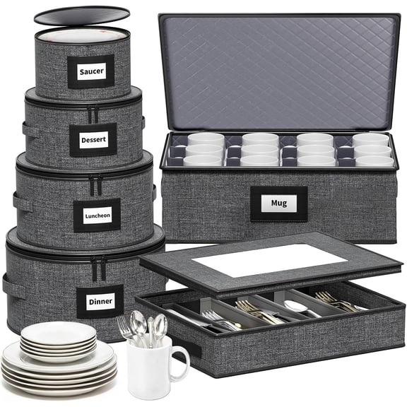 Storage Containers Hard Shell Moving Box for Dishes, Plate, Mugs, Cups, Silverware, Flatware, Saucers, Dinnerware, Sturdy Quilted Organizer with Soft Dividers, Handles