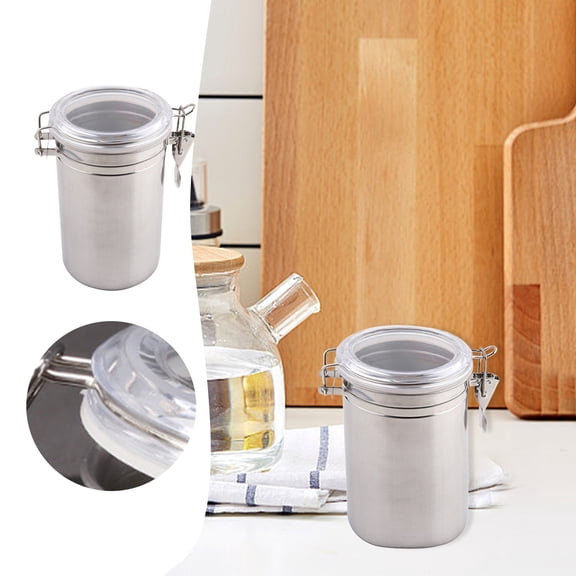 Storage Containers Kitchen Canister Set in Stainless Steel with Clear Acrylic Lids Airtight Clamp Stackable Durable Food Storage for Countertop Pantry Tea Coffee Flour Rice