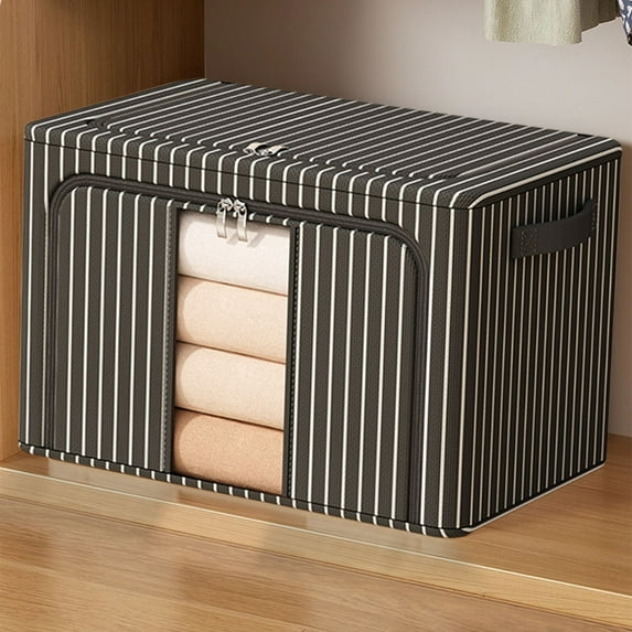 Storage Containers with Lids, Hwkond Upgrade Your Storage Solutions With Our Striped Oxford Cloth Storage Box Steel Frame Foldable Design For Clothes And Bedding,Black
