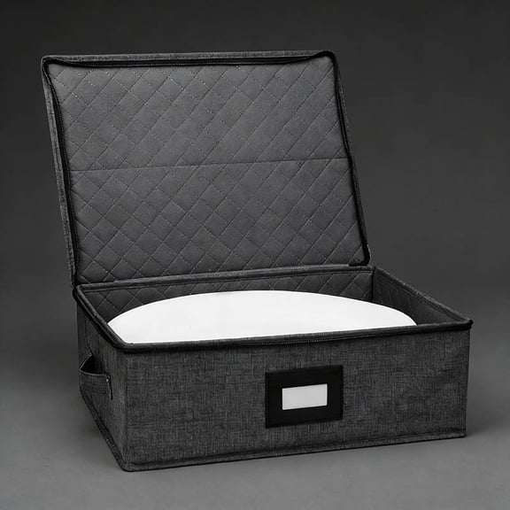 Storage Containers, Platter Storage for Dinnerware Storage and Transport, Large Felt Dividers Included, Hard Shell and Stackable (Black)