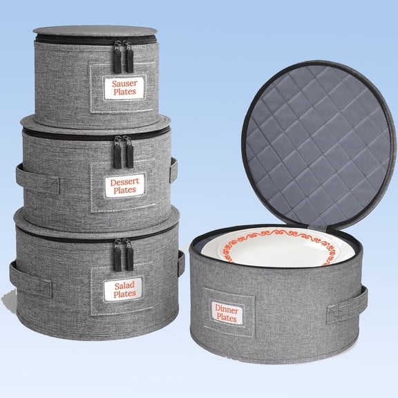 Storage Containers, Rigid-Shell Dinnerware Storage with Felt Dividers, Stackable for Plates, Bowls, Glassware, Kitchen Dish Organizer