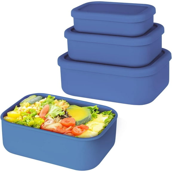 Storage Containers, Set of 3 Rectangular Bento Lunch Box Containers with , Hard-Shell , Airtight, Microwave, Dishwasher and Freezer Safe (10oz, 23.6oz, 44oz)