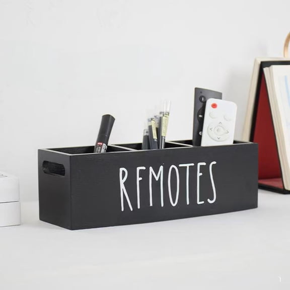 Storage Containers Storage & Organization for Living Room – Remote Control Holder with Three Compartments Wood Desk Caddy for TV Remotes and Media Controllers, 25.5X8.6X8.5cm, Black