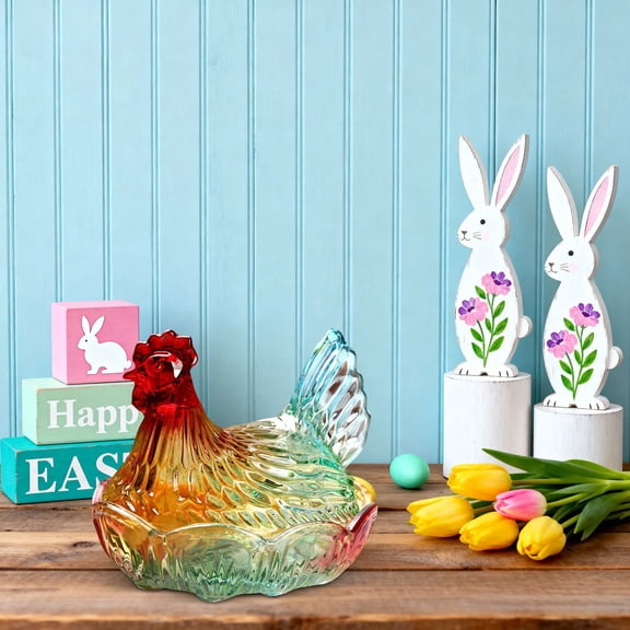Storage Containers,Vintage Crystal Glass Chicken-Shaped Candy Dish with Lid – Tabletop Dessert Bowl, Snack Plate, Elegant Home Kitchen Decor(Green,6.9"W*8.5"L*7.3"H)
