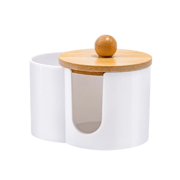 Storage Containers for Home Organization  and Wood Round Dispenser for Desktop Room Lived-In Cosmetic Pad Holder Makeup Remover Pad Organizer
