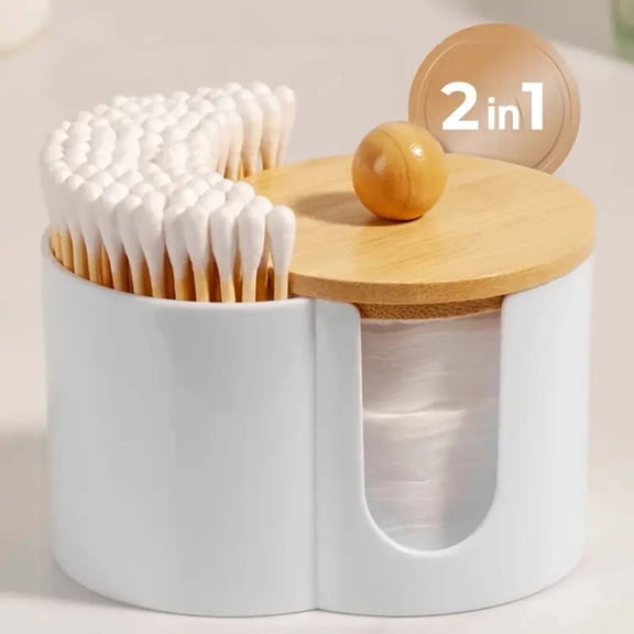 Wood and Storage Organizer for Makeup Remover Pads and Desktop Dispenser with Lid