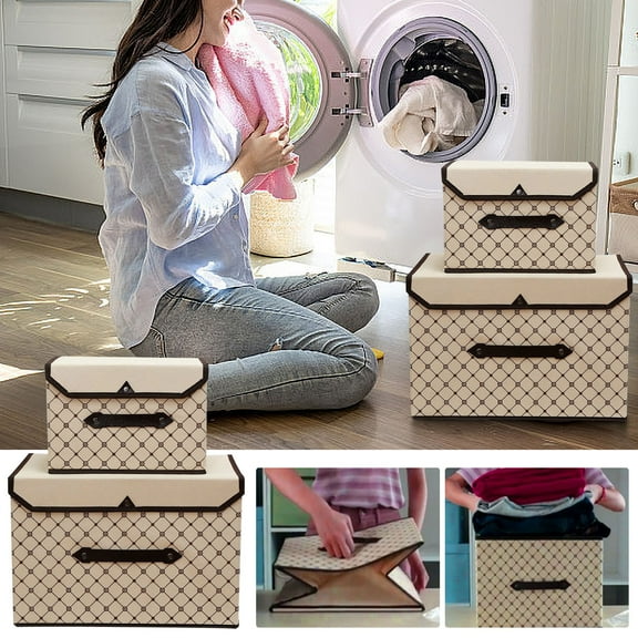 Storage Containers with Lids, Hwkond Nonwoven Folding Organizer Storage Box Dormitory Clothes Clutter Storage,white