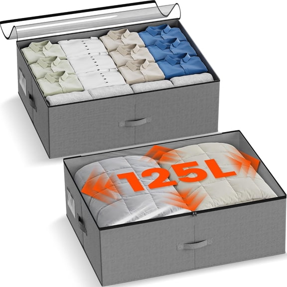 Storage Containers with Support & Clear Lid, Support Frame, Underbed Storage Bins for Clothes, Shoes, Blankets, and Toys 2 pack